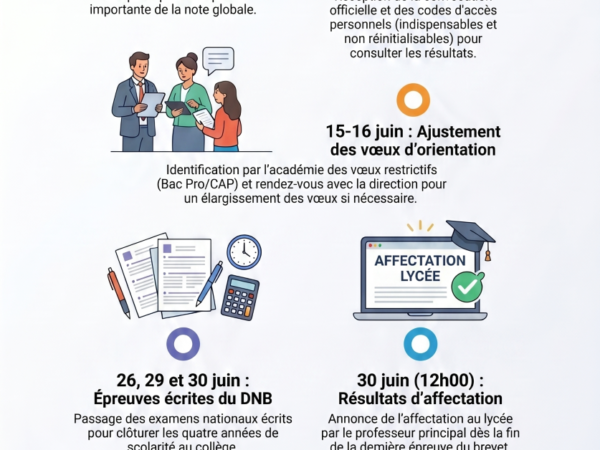 Calendrier des dates pour le DNB et l'orientation post-collège pour les élèves du collège Honoré de Balzac de Vénissieux.
